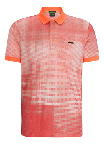 Polo Boss Para Hombre De Malla Estampada Con Detalle De Logo