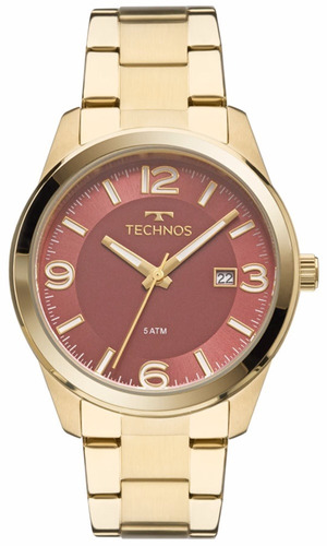 Relógio Masculino Dourado Technos Cor do fundo Vermelho