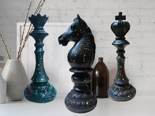 Peças De Xadrez Decoração 3d Rei, Rainha E Cavalo