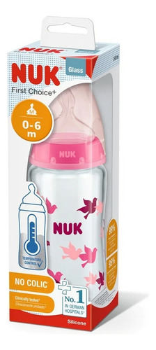 Nuk Mamadera Vidrio First Choice+rosado Control  Temperatura