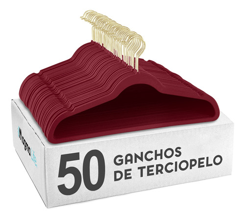 50 Ganchos Rojo Para Ropa Terciopelo Antideslizante Premium