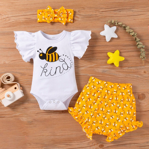 Mono C Para Niña Pequeña A1648, Ropa Con Estampado De Abeja