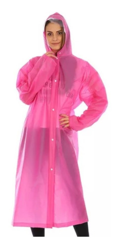 Impermeable Para Lluvia Rosa Dama Piloto Poncho Con Capucha