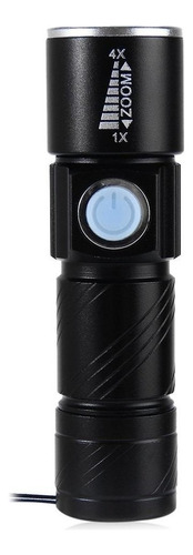 Mini Lanterna Tática Led Usb Recarregável Foco Ajustável Cor da lanterna Preta Cor da luz Led branco