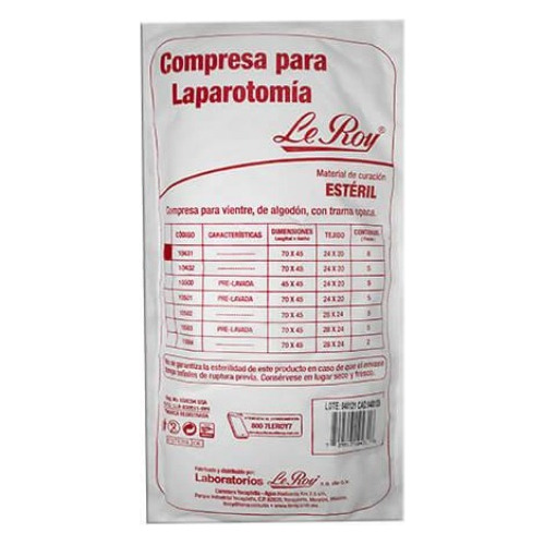 Compresa Laparatomía/estéril/ Trama Opaca/6pza/tejido 24*20