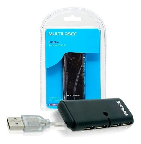 Hub Slim 2.0 Multilaser USB de 4 puertos, color negro