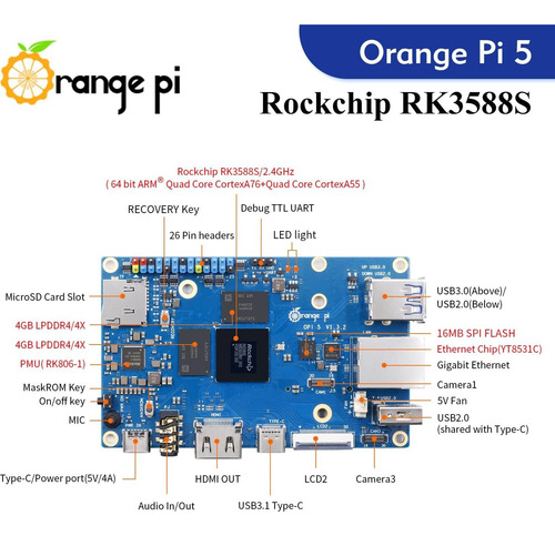 Computadora De Placa Única Orange Pi 5 8gb Rk3588s 8