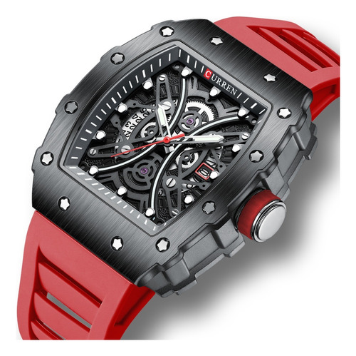 Reloj Curren Rectangular Hombre Deportivo Caucho Luminoso