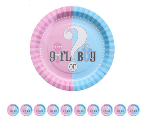 Set De Platos Gender Reveal Boy Or Girl 10 Pcs