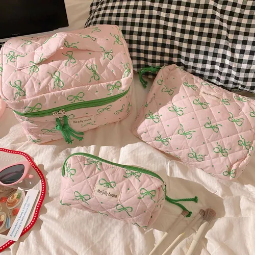 Neceser De Maquillaje Grande Con Lazo Contrastante Portátil