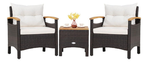 Bhukf 3pcs Patio Rattan Furniture Set Wooden Armrest Table .