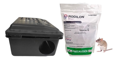 Raticida Rodilon 1kg + Caja Cebadero Trampa De Repuestos 