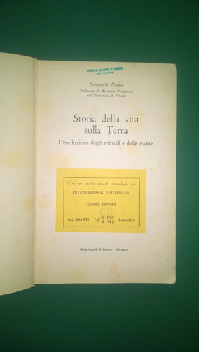 Storia Della Vita Sulla Terra - Padoa - 1959