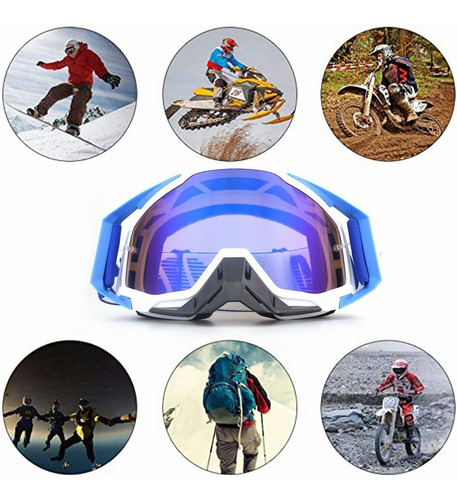 Gafas De Snowboard Motocross Esquí Moto Goggle Protección Uv Lente Azul Claro Armazón Azul