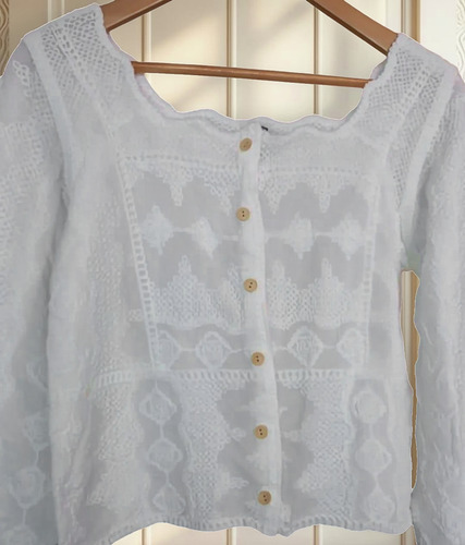 Camisa Blanca Bordada Manga Larga Importada