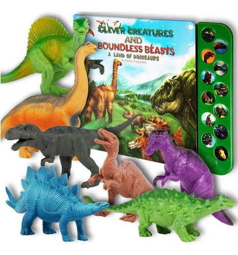Libro Con Sonido De Dinosaurios, 12 Figuras De Animales 