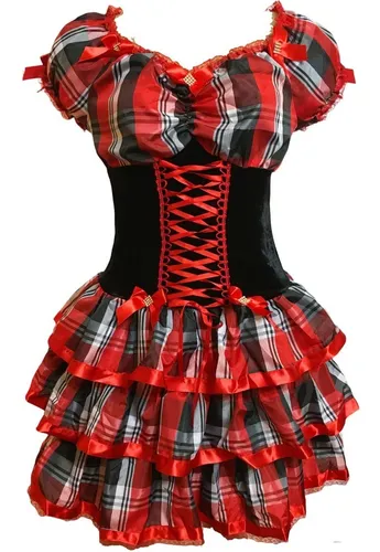 Vestido Quadrilha Adulto Luxo Festa Junina Vermelho Preto