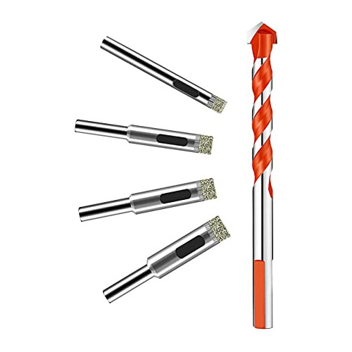 Diamond Drill Bit Set 5 Pcs Grit Hole Saw Kit For Glass...