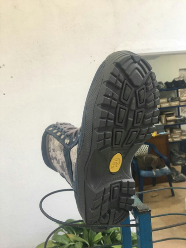 Bota Militar Táctica Gamuza Azul Y Lona Impermeable