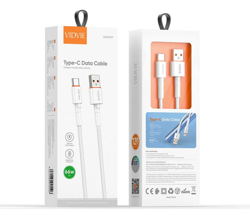 Cable Tipo Usb- C 1.2m Blanco De Carga Rápida (66w Output)
