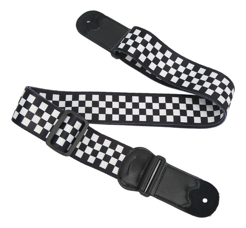 Correa De Guitarra Ajustable A Cuadros En Blanco Y Negro Con