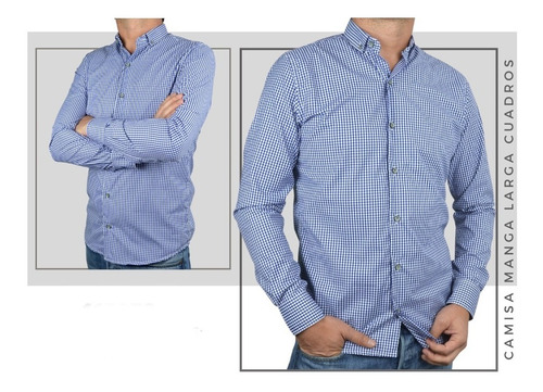 Camisa Manga Larga Para Hombre Botones Con Bolsillo Cuadros