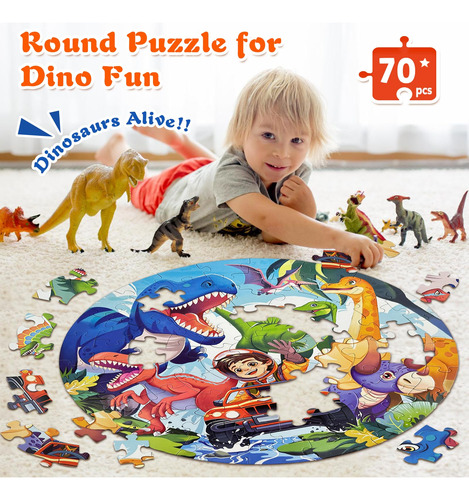Puzle Talgic Dinosaur Para Niños De 4 A 8 Años, 70 Piezas Co