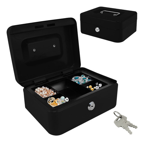 Caja Fuerte Seguridad Metálica Cash Box Cerradura Con Llave Color Negro
