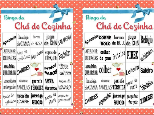 Cartelas de bingo para chá de cozinha para imprimir Cartelas De Bingo Para Cha De Cozinha P Download Original Mercado Livre