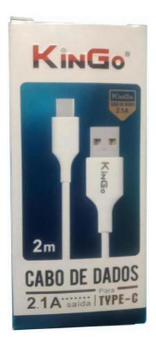 Cabo Usb-c Kingo Branco 2 Metros 2.1a Para Moto G7 Power