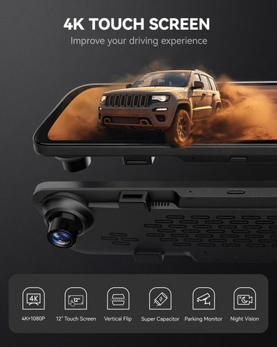 Mirror Dash Cam Wolfbox G840s 12 4k Con Cámara Trasera De 32