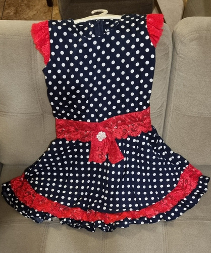 Vestido Chalis Con Puntos Blancos Y Bobos Rojos Talla 8