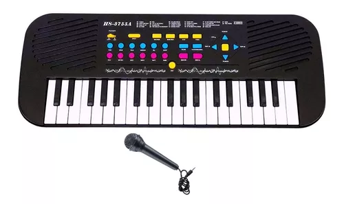 Teclado Piano Musical Iniciante Infantil 37 Teclas Microfone Cor Preto