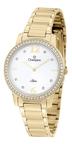 Relógio Feminino Champion Slim Em Aço Dourado Cs28432h