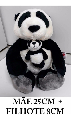 Pelúcia Bicho Urso Panda Mãe 25cm + Filhote De 8cm Importado