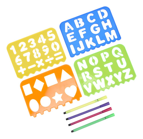 Kit De Plantillas De Dibujo Coloridas Para Números Y Letras