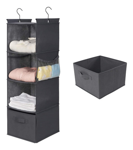 Organizador Colgante 4 Secciones Con Cajon Extraible Gris