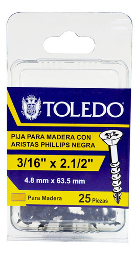 Tornillo Pija Para Madera Ph Negra #10 X 2.1/2 25pz Toledo