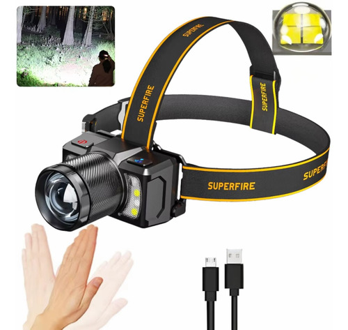 Linterna Frontal Led Con Sensor Superbrillante Con Zoom