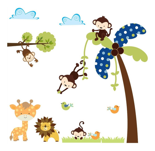 Adesivo Zoo Infantil Safari Decorativo Quarto Criança De Parede Bichos Selva Mundo Zoo Animais  Menino Bebe 31