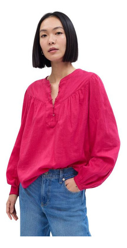 Blusa Mujer Gap Con Botones Manga Larga Fucsia