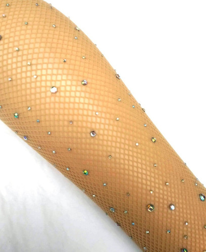 Imagen 3 de 8 de Medias Red Negras Con Brillos Strass Can Can Tiro Alto Talle Unico