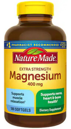 Magnesio 400mg (180 Cápsulas) Alta Potencia Nature Made