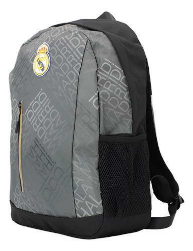 Mochila Escolar Fc Real Madrid Original De Truzt Negro/gris Liso