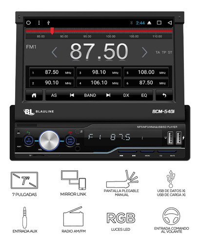 Stereo Pantalla 7 Pulgadas Mirrorlink Bluetooth Am Fm Indash