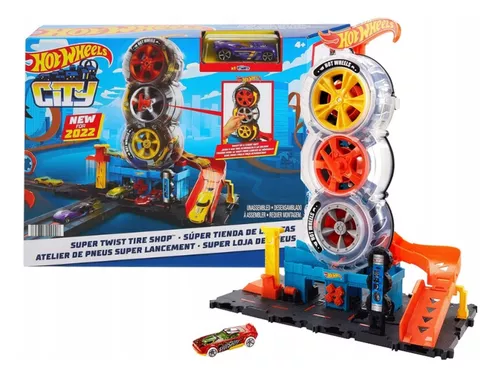 Hot Wheels Conjunto de jogos City Super Twist Tire Shop, gire a chave