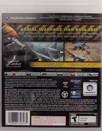 Tom Clancy´s Hawx 2 Ps3 Físico Usado Com Manual (Usado)