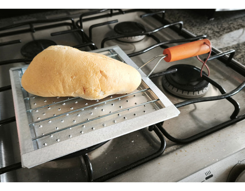 Tostador De Pan Chileno Acero Inoxidable Con Mango Madera