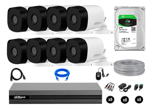 Cámaras De Seguridad Dahua Exterior Kit 8 Hd 720p 2tb P2p