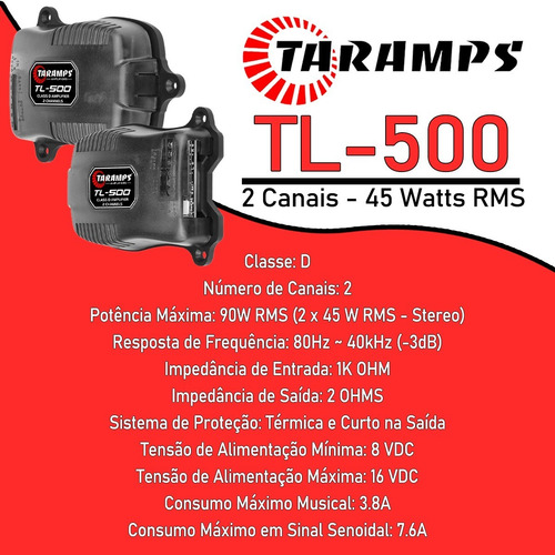 Imagem 3 de 6 de Módulo Taramps Tl 500 2 Canais 2 Ohm Amplificador Som Tl500
